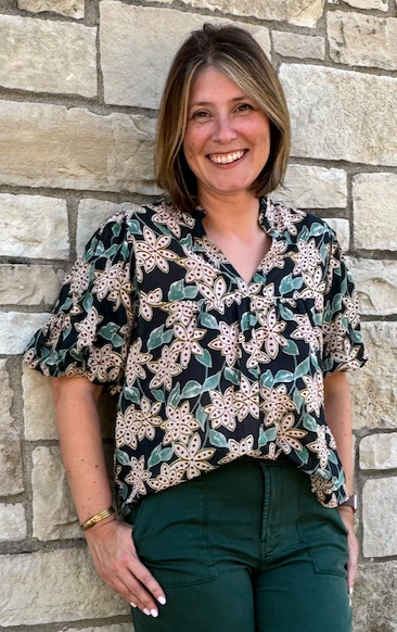 Floral V-Neck Mesh Top