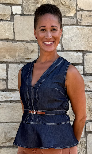 Belted V-Neck Denim Top
