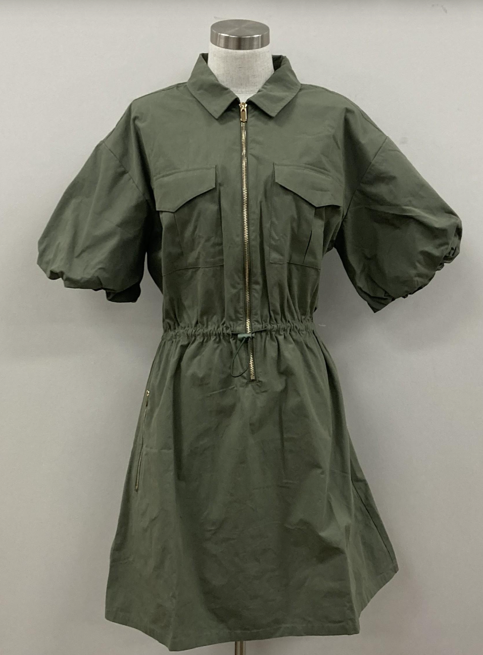 Puff Sleeve Half Zipper Dress
