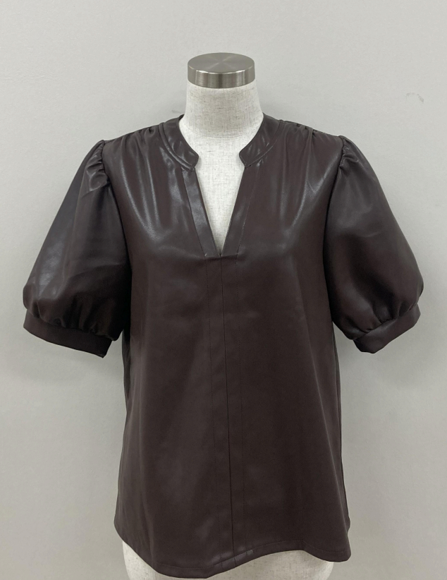 Faux Leather Puff Sleeve Top