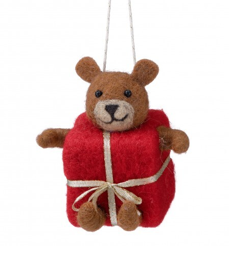 Wool Felt Bear Present Ornament