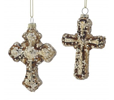 Glass Antique Glitter Cross Ornament