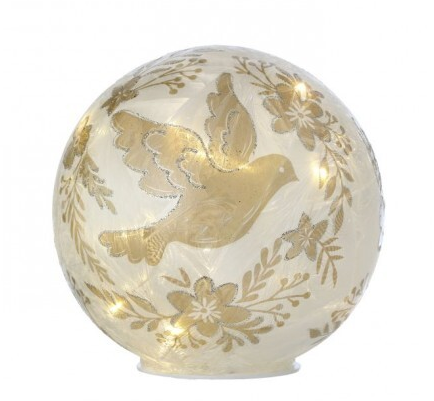 Glass LED Gilded Dove Ball Globe