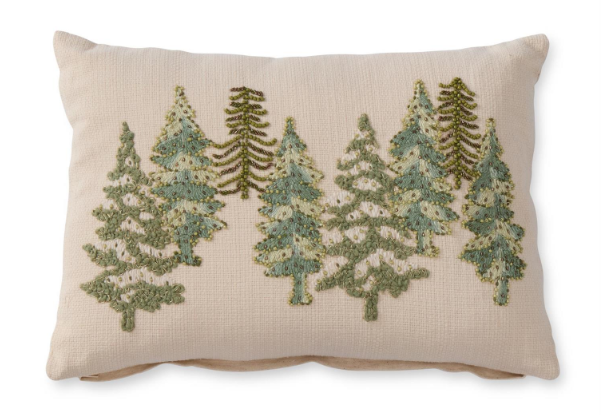 Cream Beaded Lumbar Christmas Tree Pillow