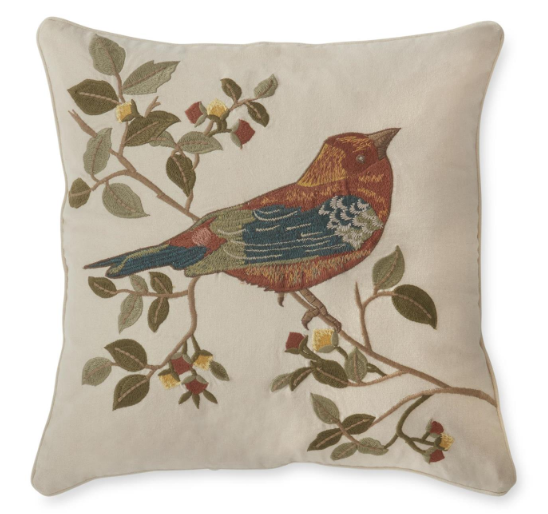18 inch Embroidered Bird Pillow