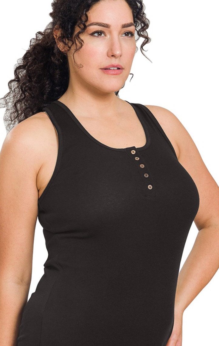 Plus Ribbed Button Tank