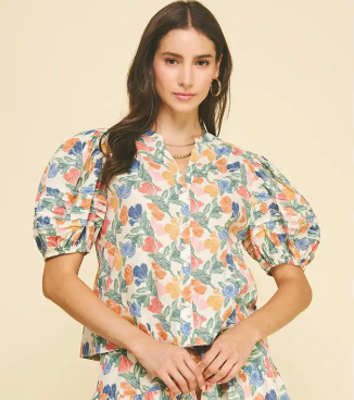 Floral V-Neck Button Down Blouse