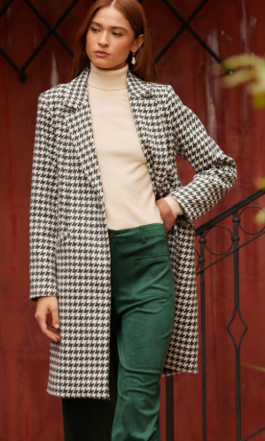 Houndstooth Long Sleeve Coat