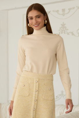 Long Sleeve Turtleneck Sweater With Button Detail