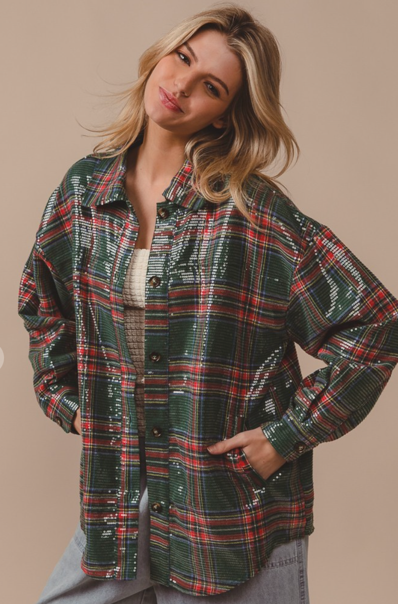 Clear Sequin Plaid Christmas Shirt