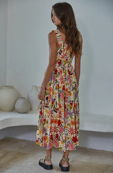 Floral Print Sleeveless Midi Dress