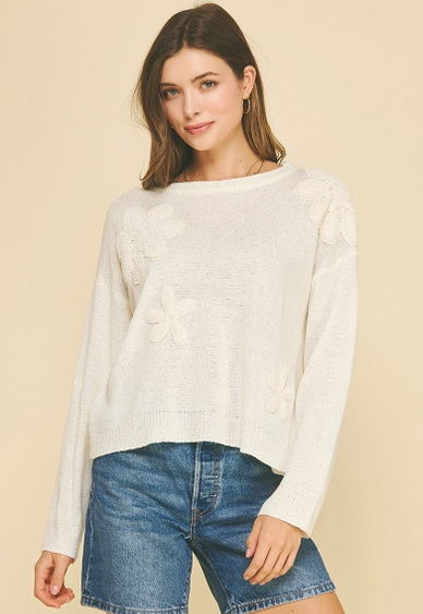 Floral Embroidered Sleeve Sweater