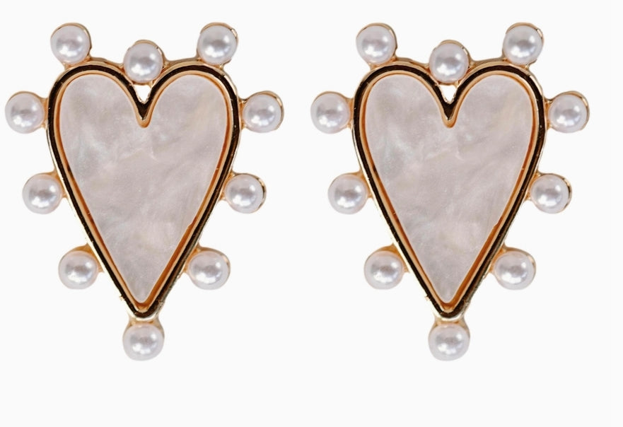 Pearl Studded Pink Tortoise Valentines Heart Earrings
