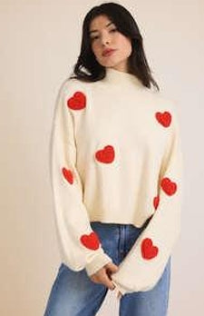 High Neck Long Sleeve 3D Heart Sweater
