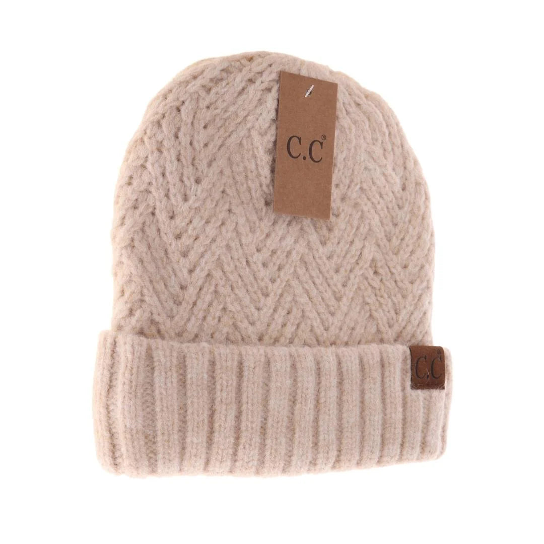 Fuzzy Lined Crisscross Knit Beanie