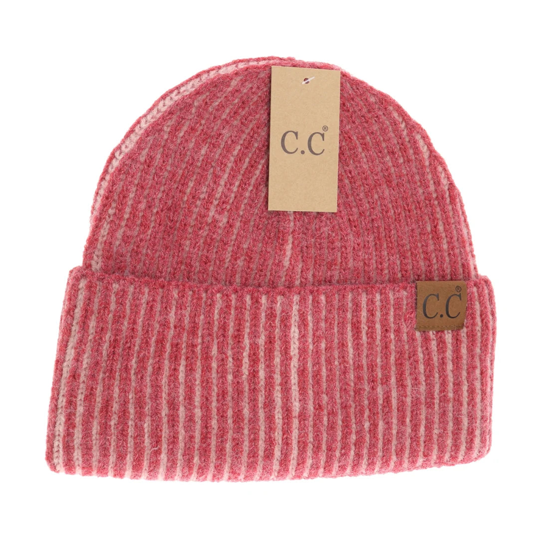 Contrasting Striped Cuff Beanie
