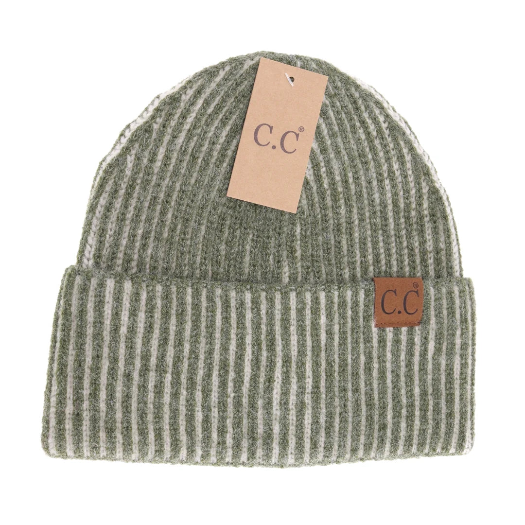 Contrasting Striped Cuff Beanie