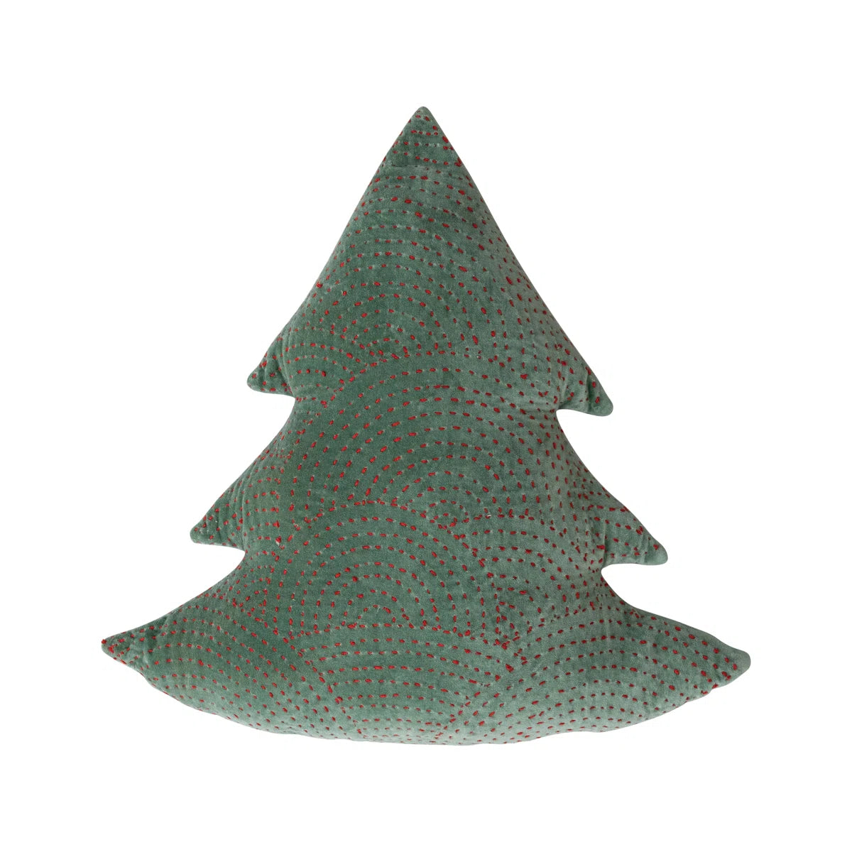 Cotton Velvet Tree Shaped Pillow w/ Red Stitch