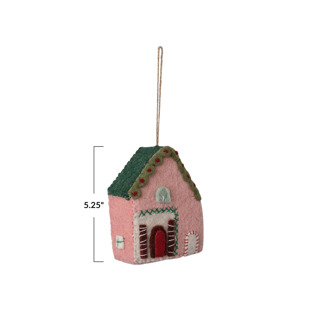 Handmade Wool House Ornament w/applique &amp; embroidery