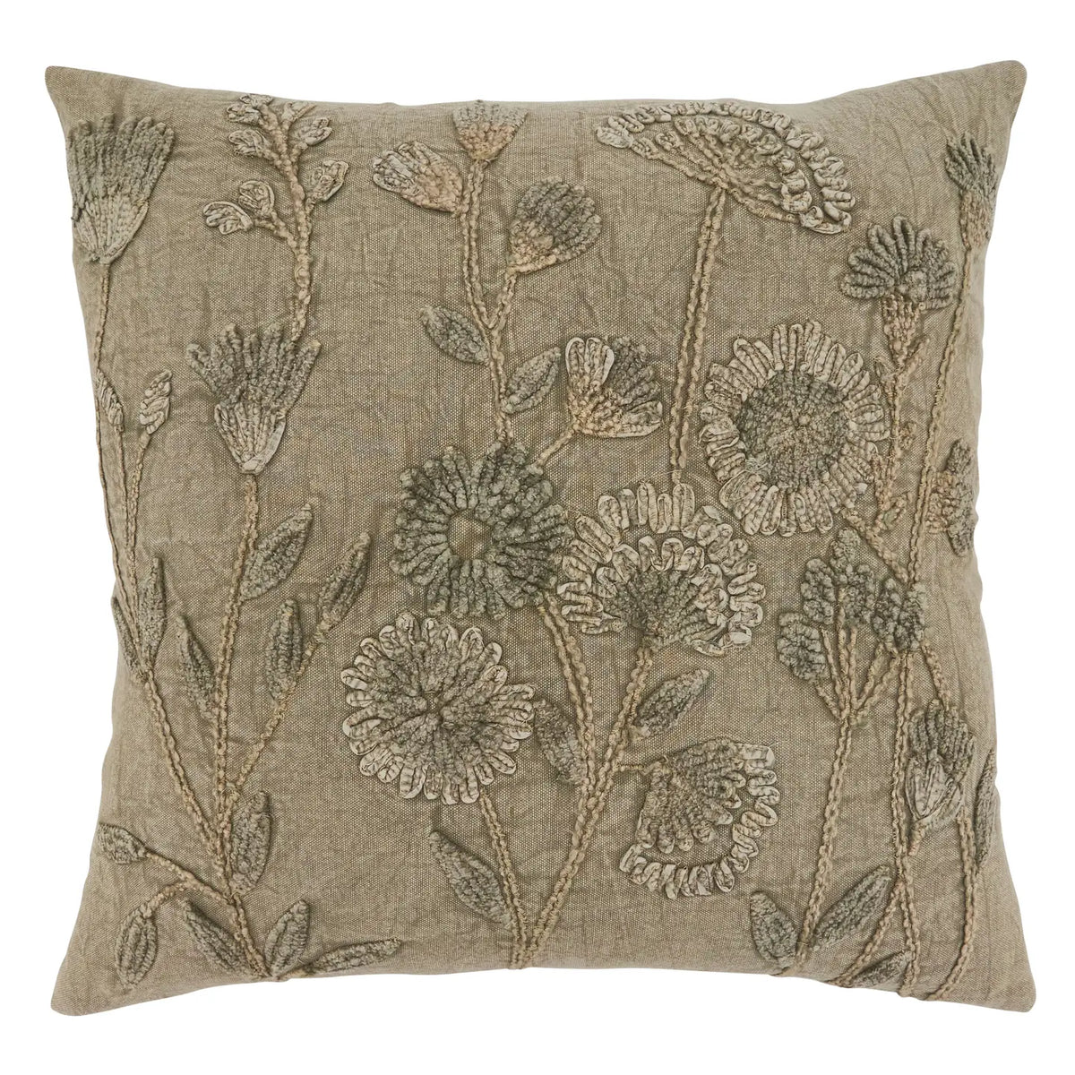 Throw Pillow with Stone Washed Floral Design