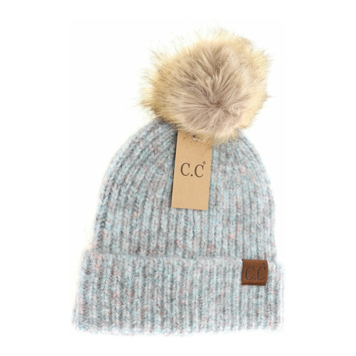Soft Ribbed Fur Pom CC Beanie