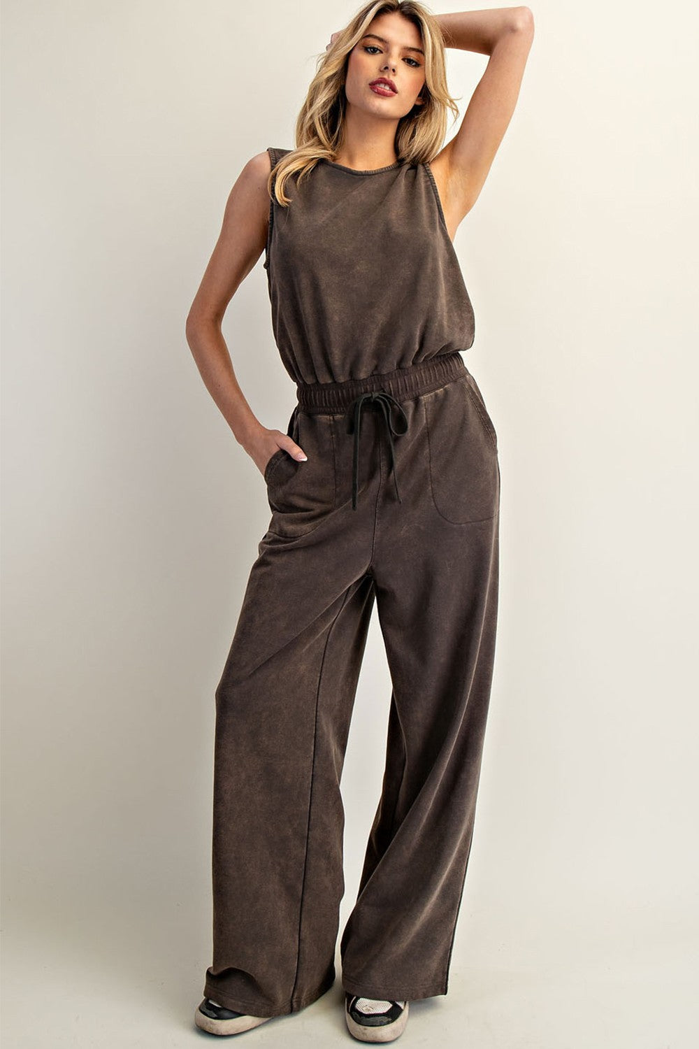 Soft Washed Solid Sleeveless Jumpsuit