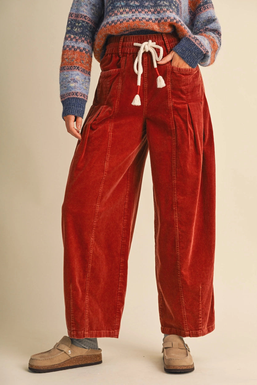 Washed Corduroy Pleated Barrel Pants