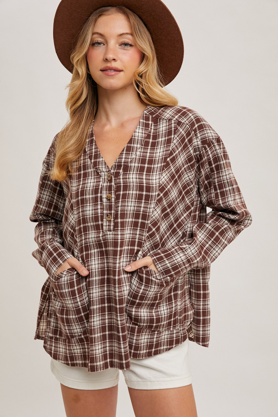 Oversized Plaid Top w/ Pockets