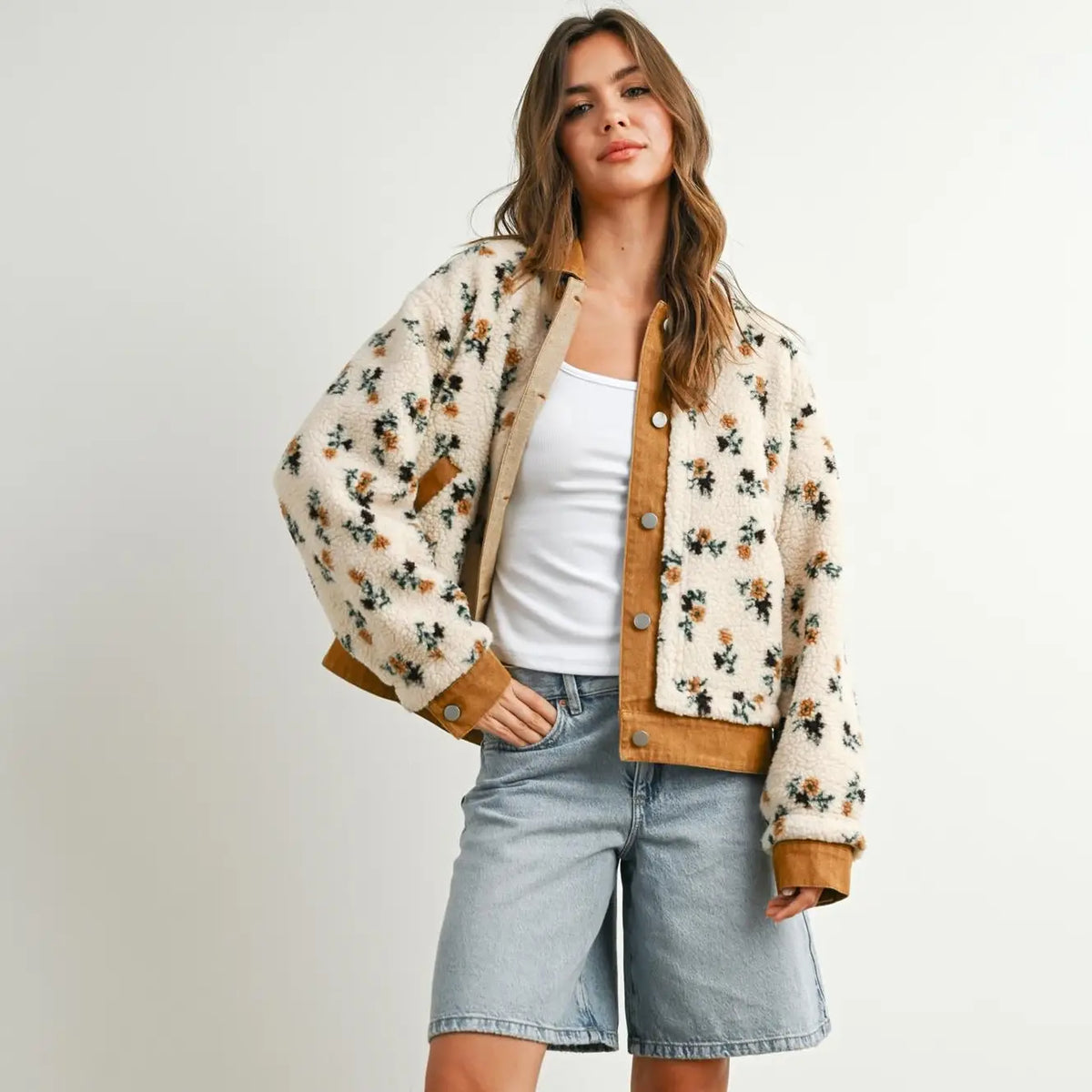 Floral Collared Button-Down Jacket