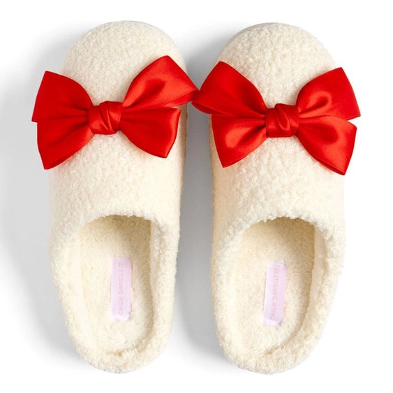 Red Bow Plush Slippers