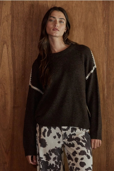 Knit Sweater Stitch Detailed Crew Neck Pullover