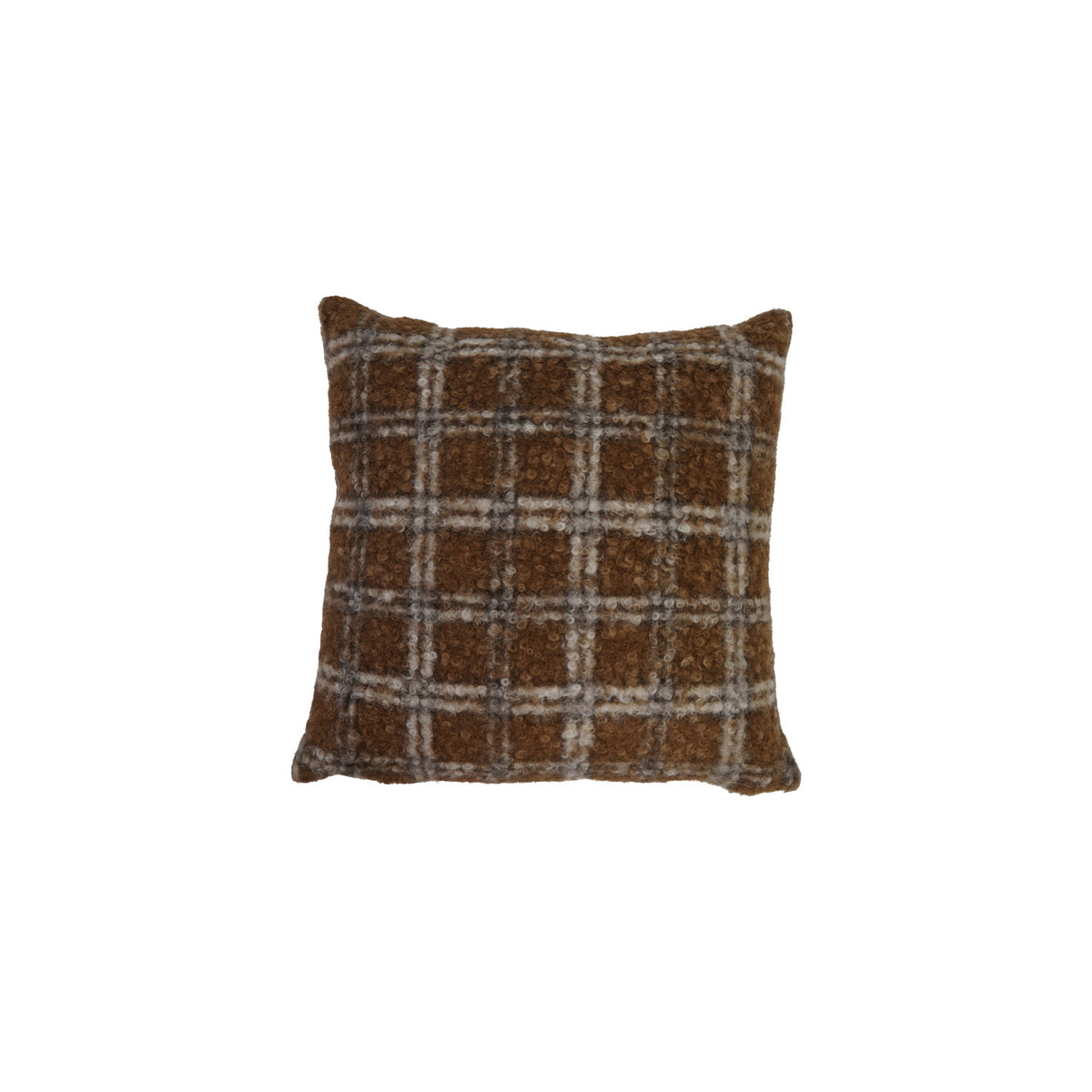 18" Square Fabric Faux Sherpa Pillow, Brown &amp; Black Plaid