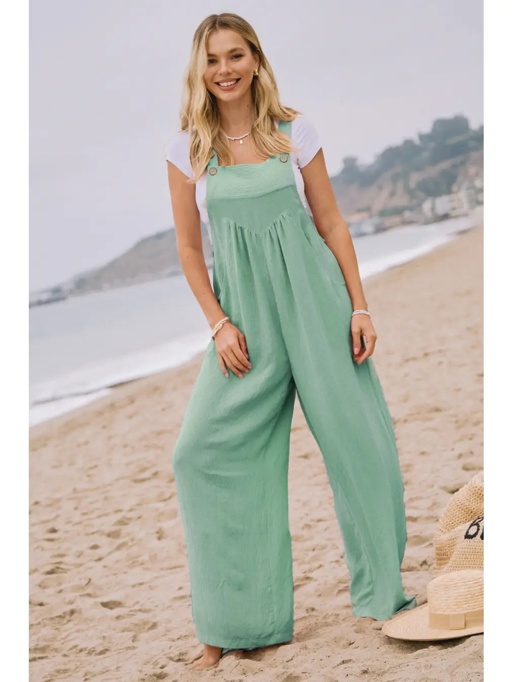 Solid Button Sling Jumpsuit (Plus)