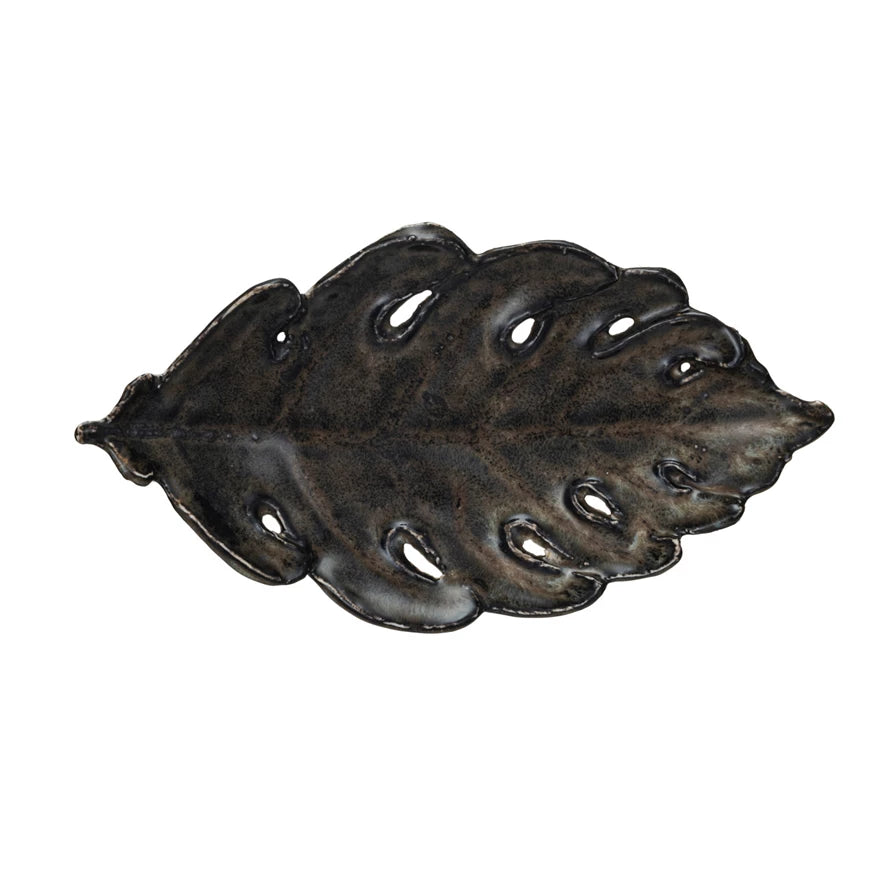 Brown Leaf Shaped Stoneware Dish