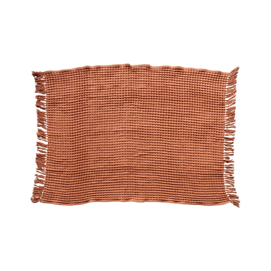 Waffle Weave Throw with Fringe (Pumpkin Spice)