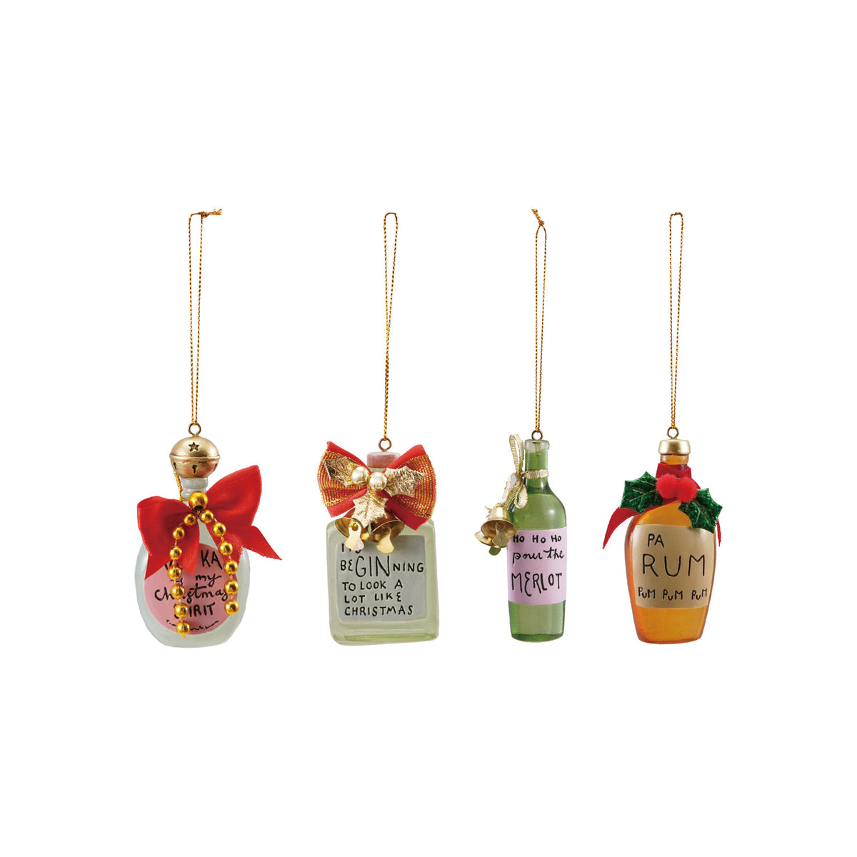 Resin Bottle Ornaments w/Cocktail Sayings