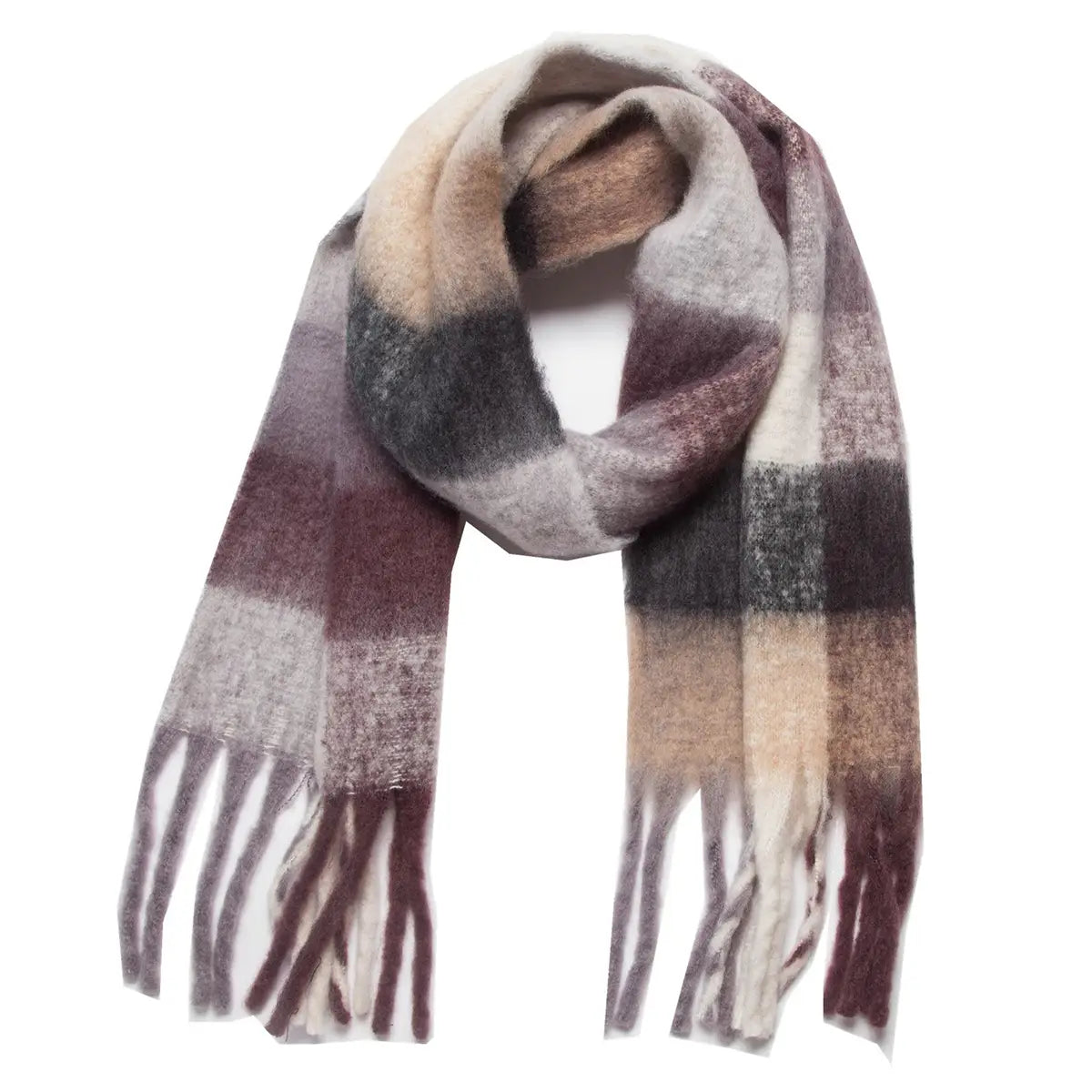 Chunky Plaid Scarf w/ Fringe