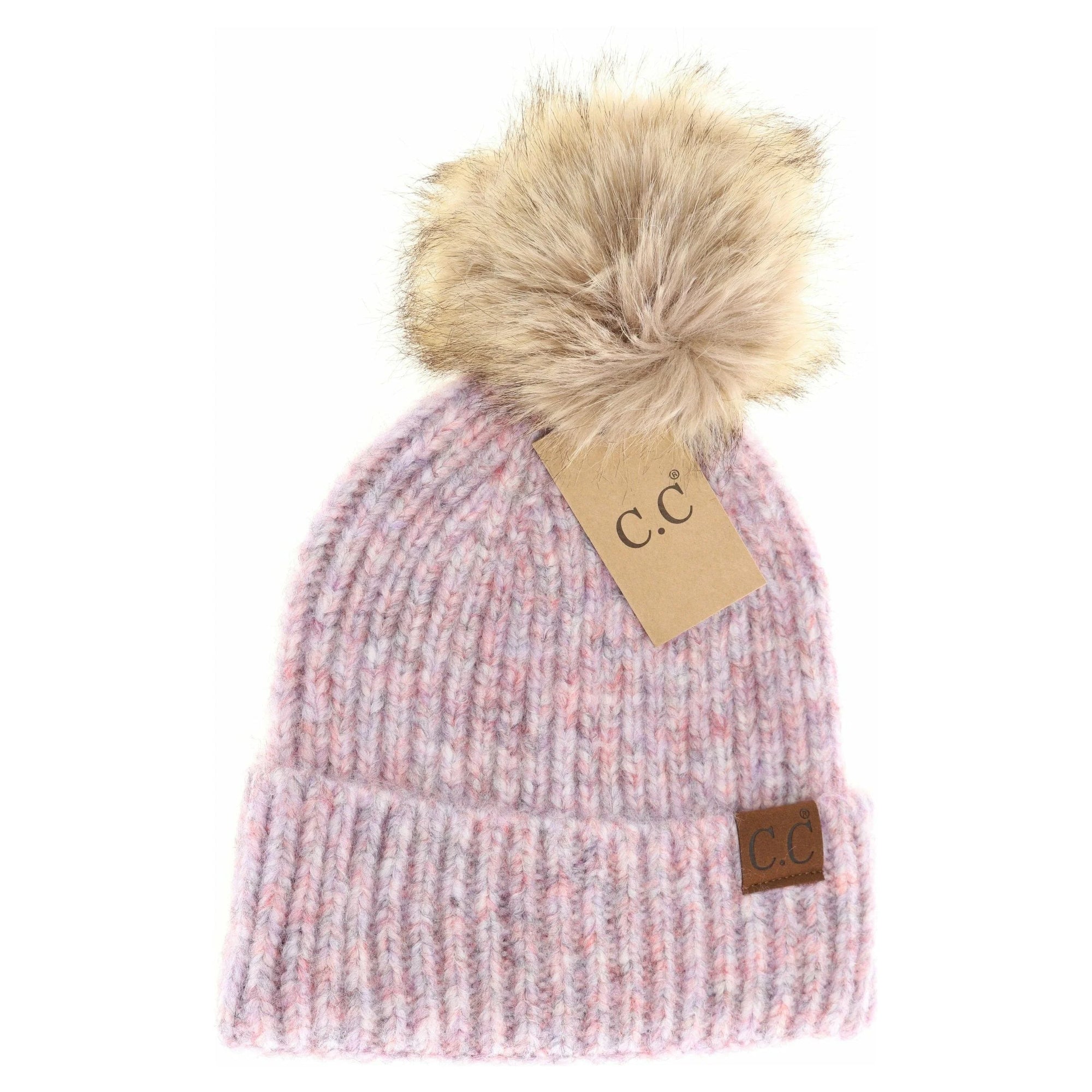 Soft Ribbed Fur Pom CC Beanie
