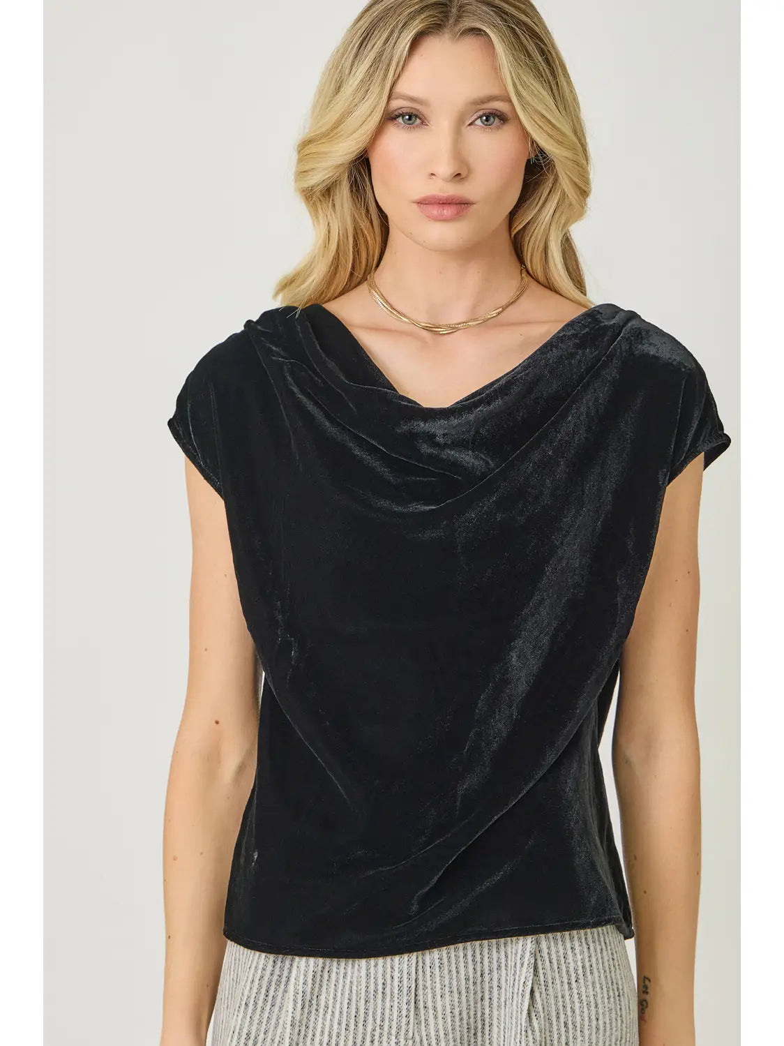 Velvet Cowl Neck Cap Sleeve Top