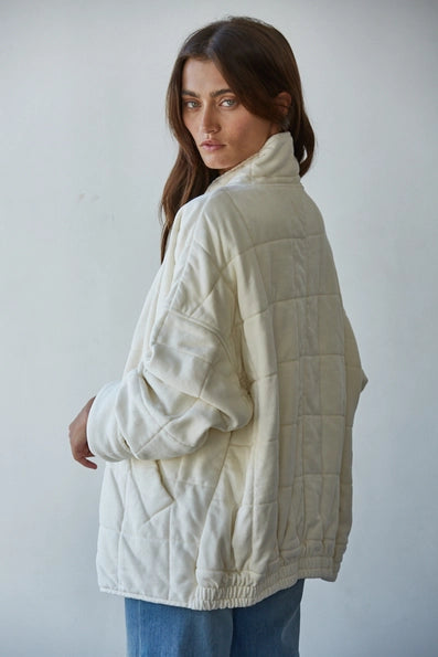 Long Sleeve Quilted Knit Mineral Washed Jacket