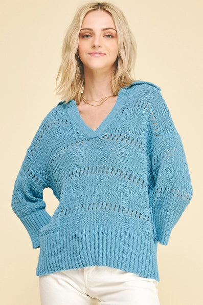 V-Neck Crochet Sweater