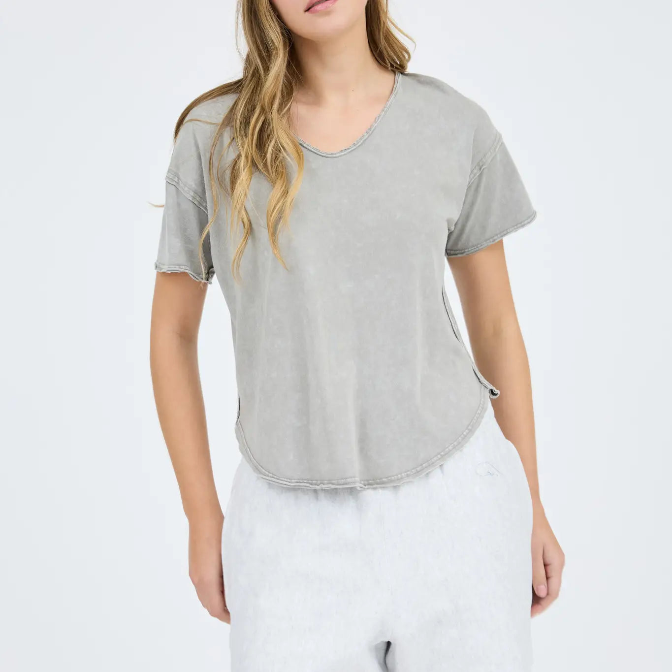 Washed Raw Edge V-Neck Tee