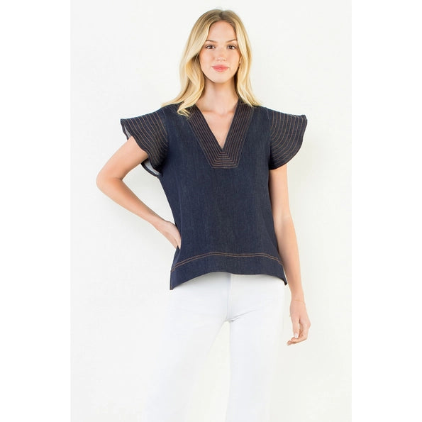 Denim Stitch Top