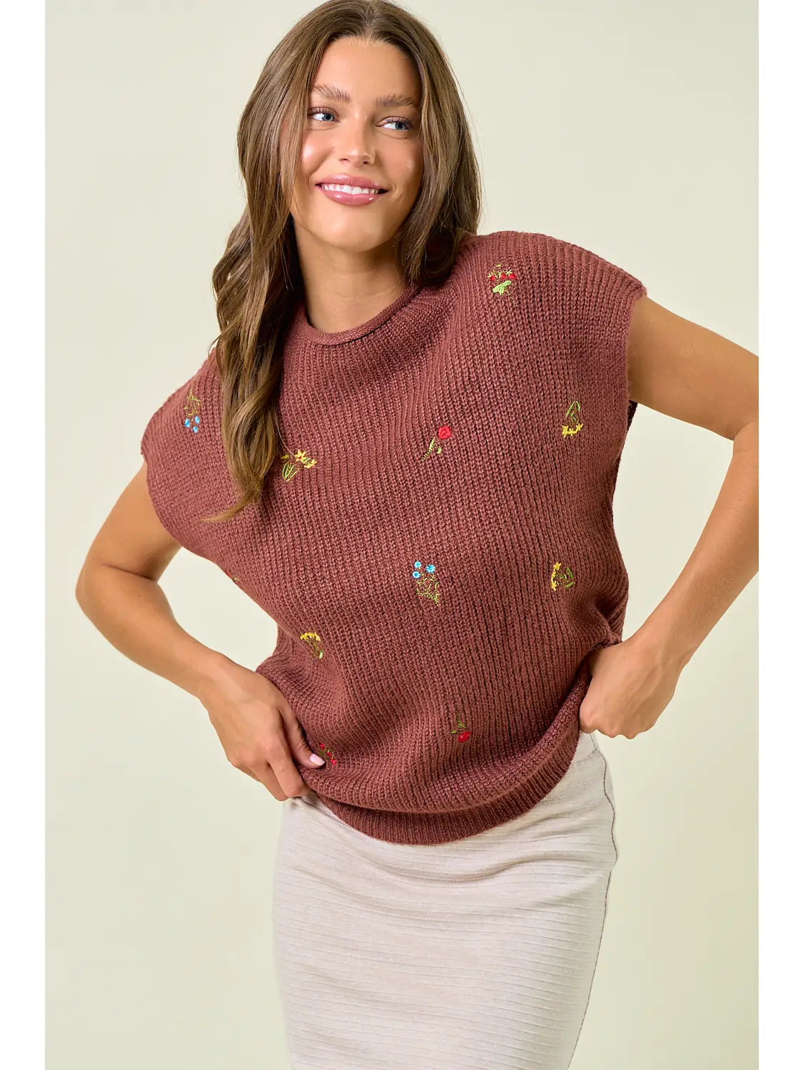 Mock Neck Floral Sweater Top