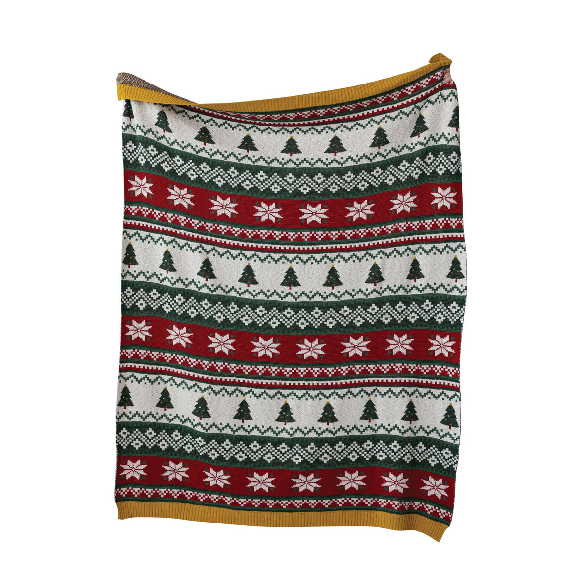 Cotton Knit Throw w/Trees/Poinsettias