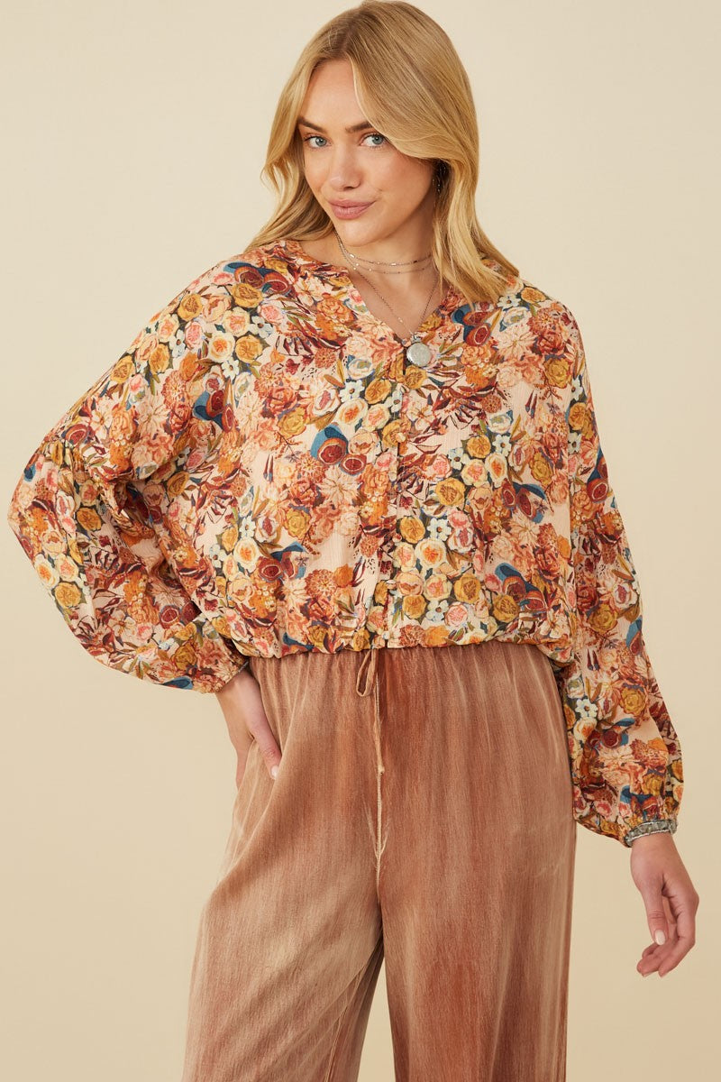 Fall Floral Button Up Blouse