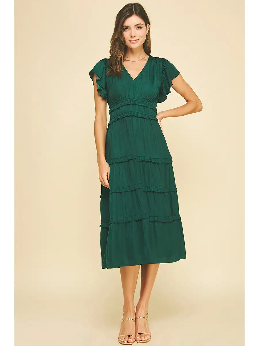 V-Neck Tiered Midi Dress