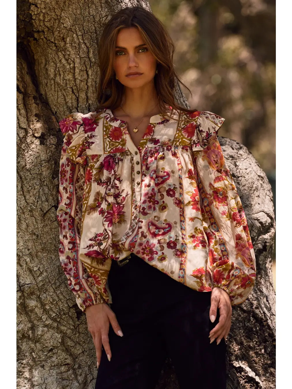 Plus Floral Printed Peasant Blouse