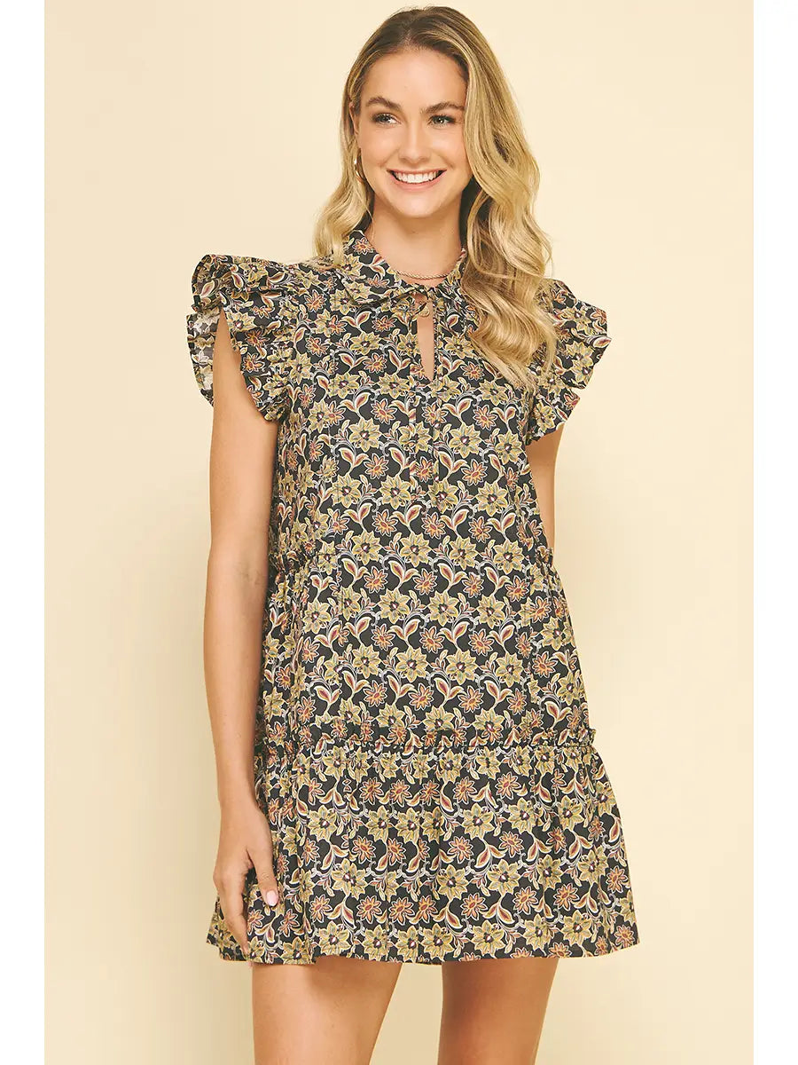 Floral Ruffle Detailed Tunic Mini Dress
