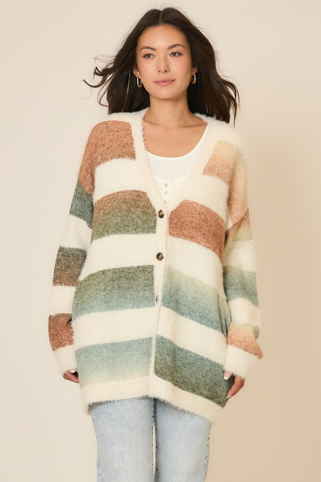 Multicolor Striped Cardigan (Plus)